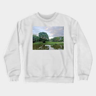 Green landscape cloudy sky, Nature landscape photograph Crewneck Sweatshirt